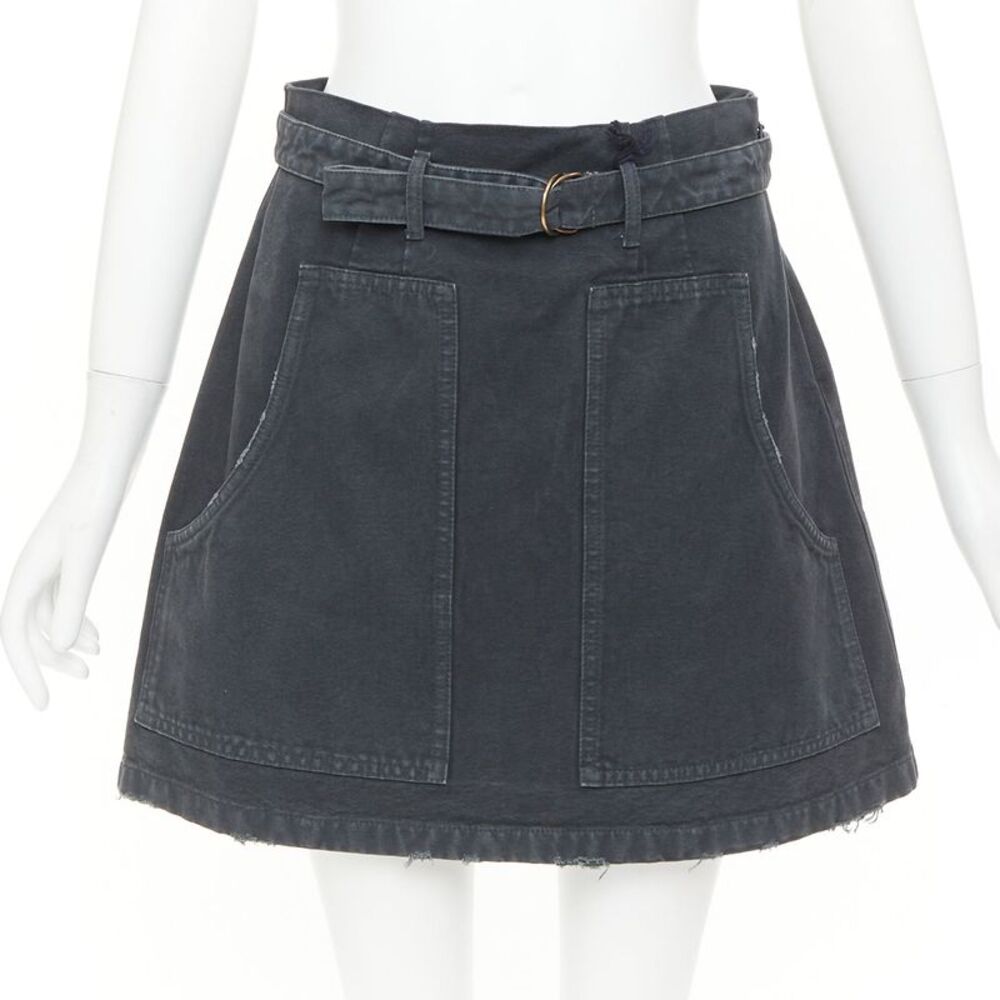 Prada washed denim leather cargo pocket belted mini skirt